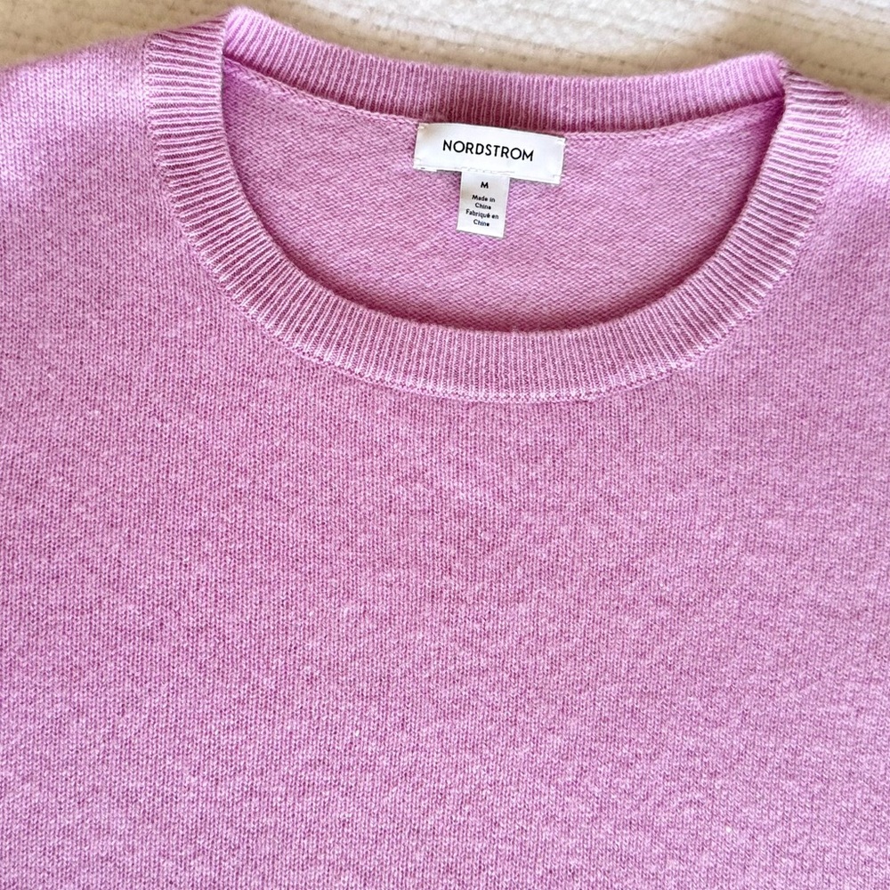 NORDSTROM 100% Cashmere Soft Lavender Purple Pink Crew Neck Sweater - Picture 9 of 14